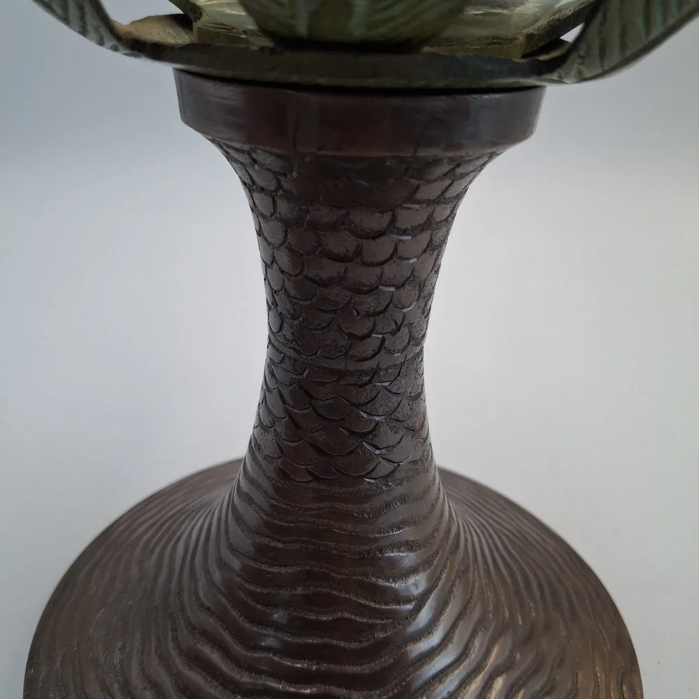Vintage Brass Palm Tree Glass Compote Bowl Centerpiece Hollywood Regency 80s